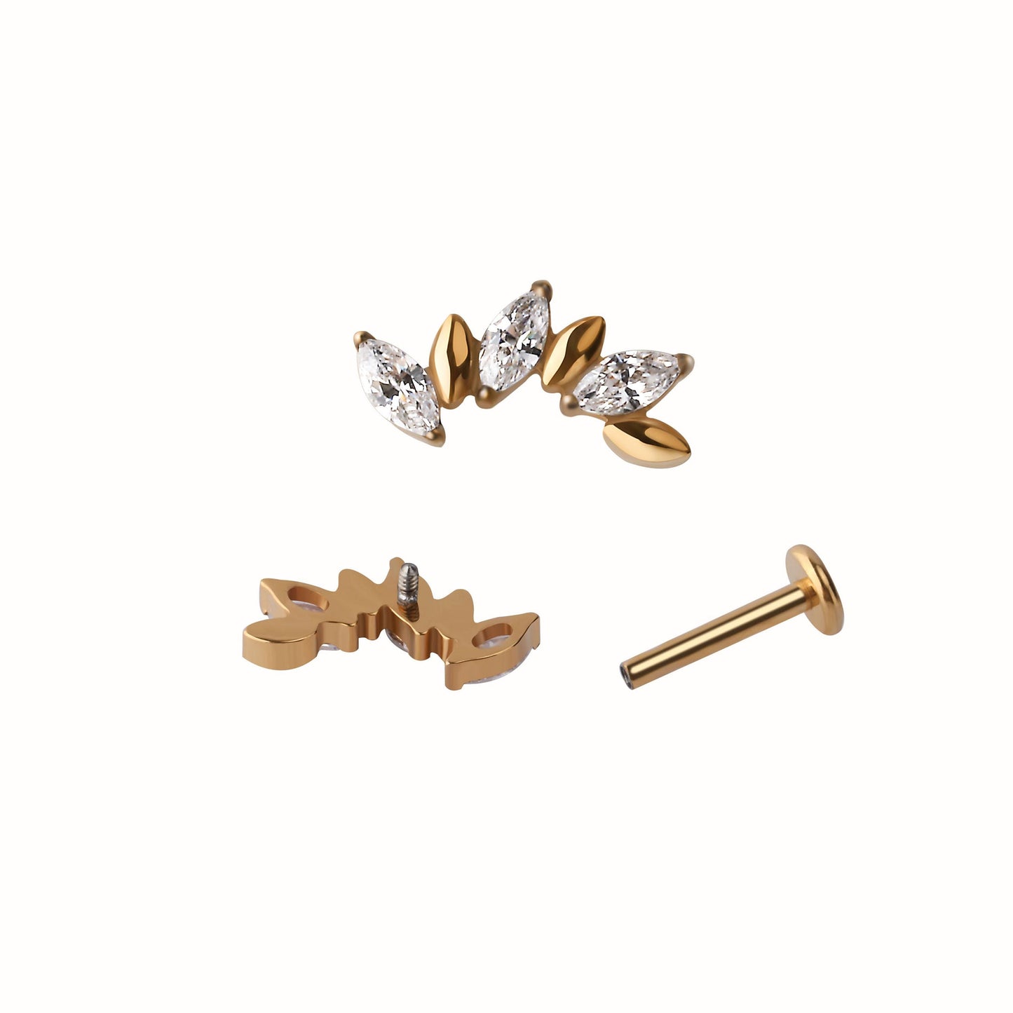 16G G23 Titanium leaf Climber Internally Threaded Labret • tragus stud • conch earrings • cartilage helix stud • flat back labret stud