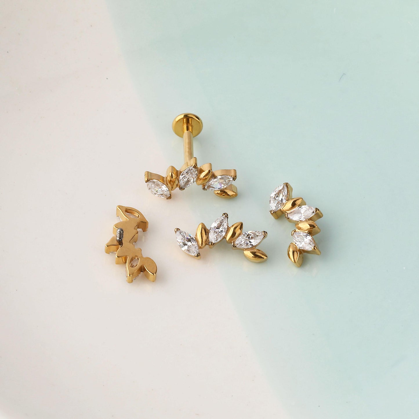 16G G23 Titanium leaf Climber Internally Threaded Labret • tragus stud • conch earrings • cartilage helix stud • flat back labret stud