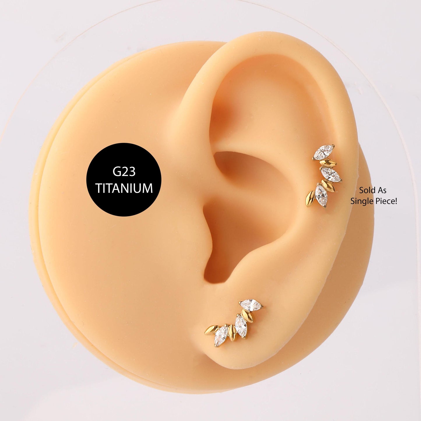 16G G23 Titanium leaf Climber Internally Threaded Labret • tragus stud • conch earrings • cartilage helix stud • flat back labret stud