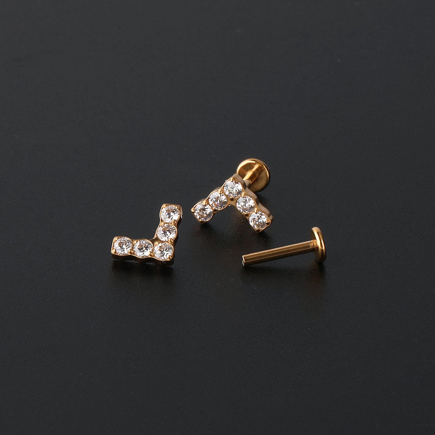 16G G23 Titanium Pave Arrow Internally Threaded Labret • tragus stud • conch earrings • cartilage helix stud • flat back labret stud