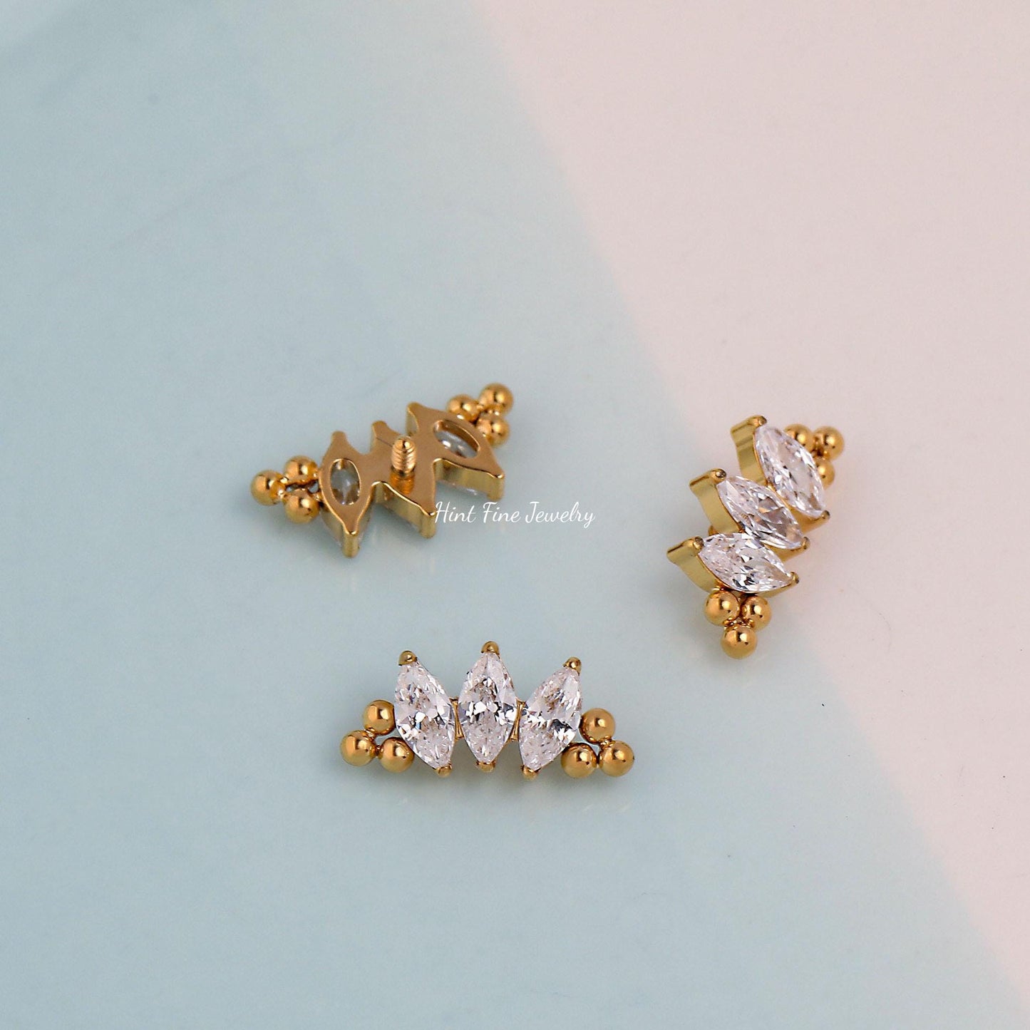 16G G23 Titanium leaf Climber Internally Threaded Labret • tragus stud • conch earrings • cartilage helix stud • flat back labret stud