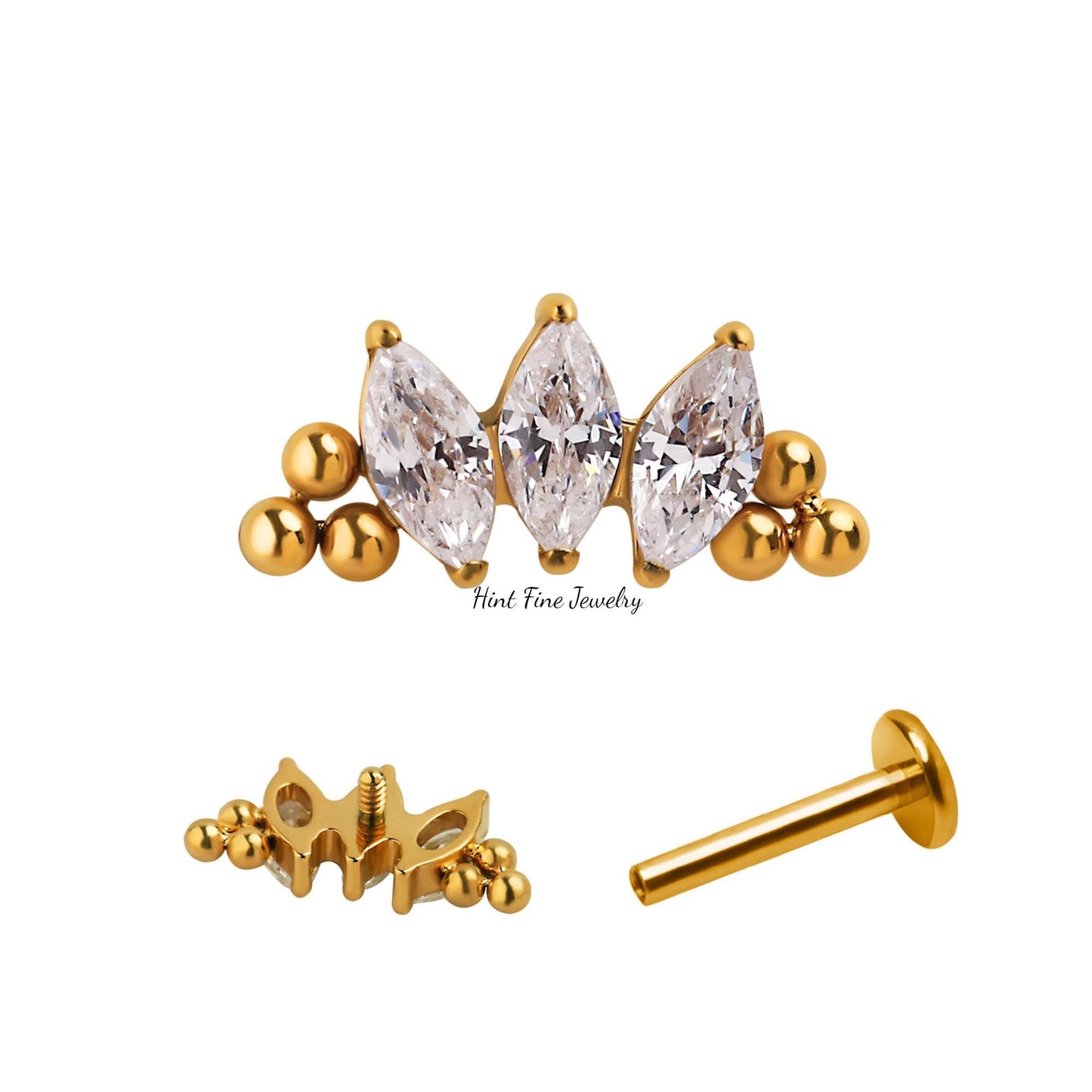 16G G23 Titanium leaf Climber Internally Threaded Labret • tragus stud • conch earrings • cartilage helix stud • flat back labret stud