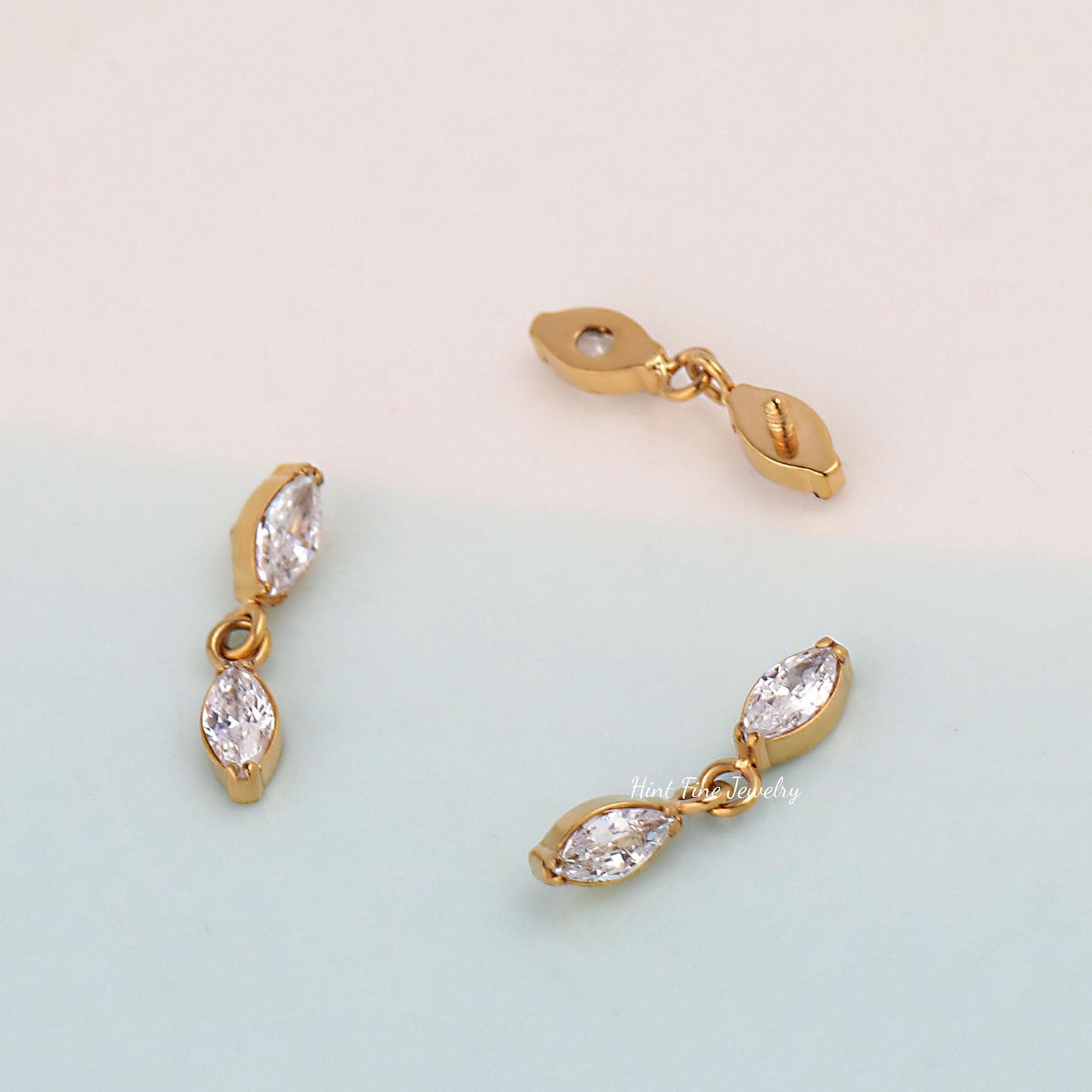 16G G23 Titanium Marquise Dangle Internally Threaded Labret • tragus stud • conch earrings • cartilage helix stud • flat back labret stud