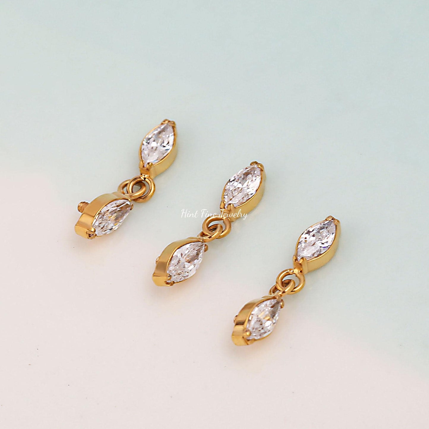16G G23 Titanium Marquise Dangle Internally Threaded Labret • tragus stud • conch earrings • cartilage helix stud • flat back labret stud