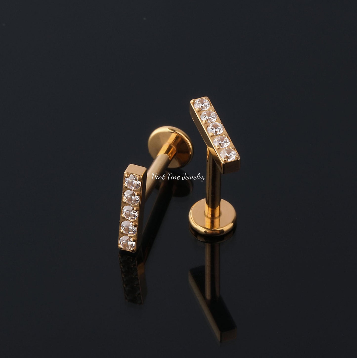 16G G23 Titanium Pave Bar Internally Threaded Labret • tragus stud • conch earrings • cartilage helix stud • flat back labret stud