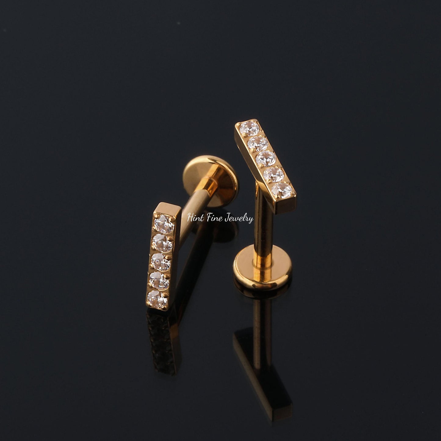 16G G23 Titanium Pave Bar Internally Threaded Labret • tragus stud • conch earrings • cartilage helix stud • flat back labret stud
