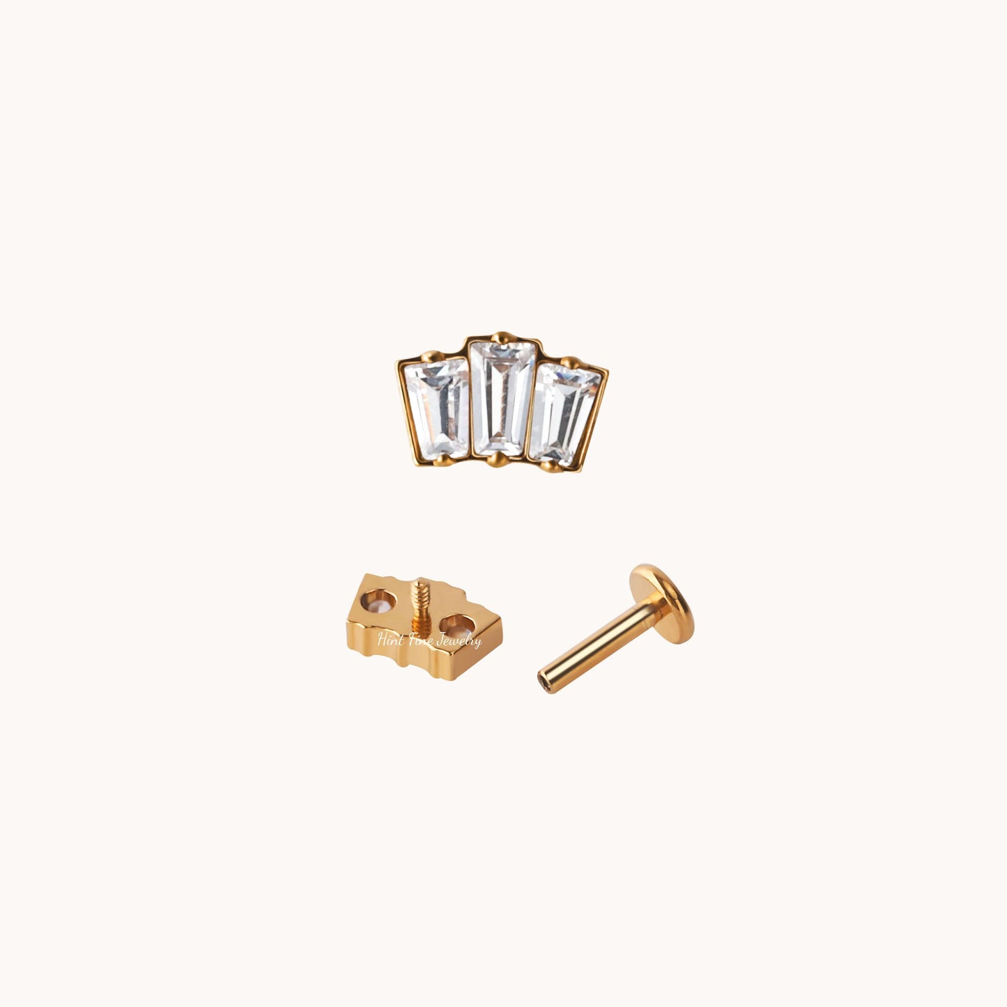 16G G23 Titanium Baguette Crown Internally Threaded Labret • tragus stud • conch earrings • cartilage helix stud • flat back labret stud