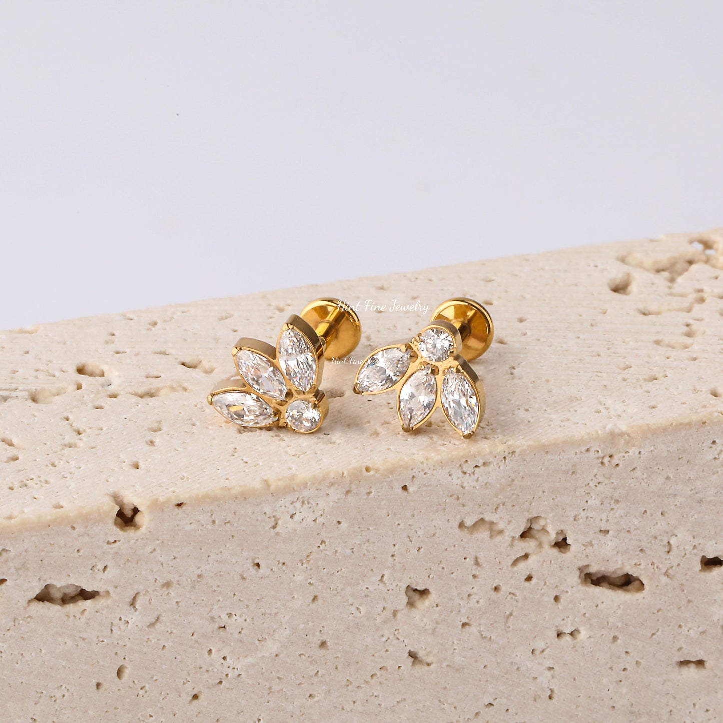 16G G23 Titanium leaf Climber Internally Threaded Labret • tragus stud • conch earrings • cartilage helix stud • flat back labret stud