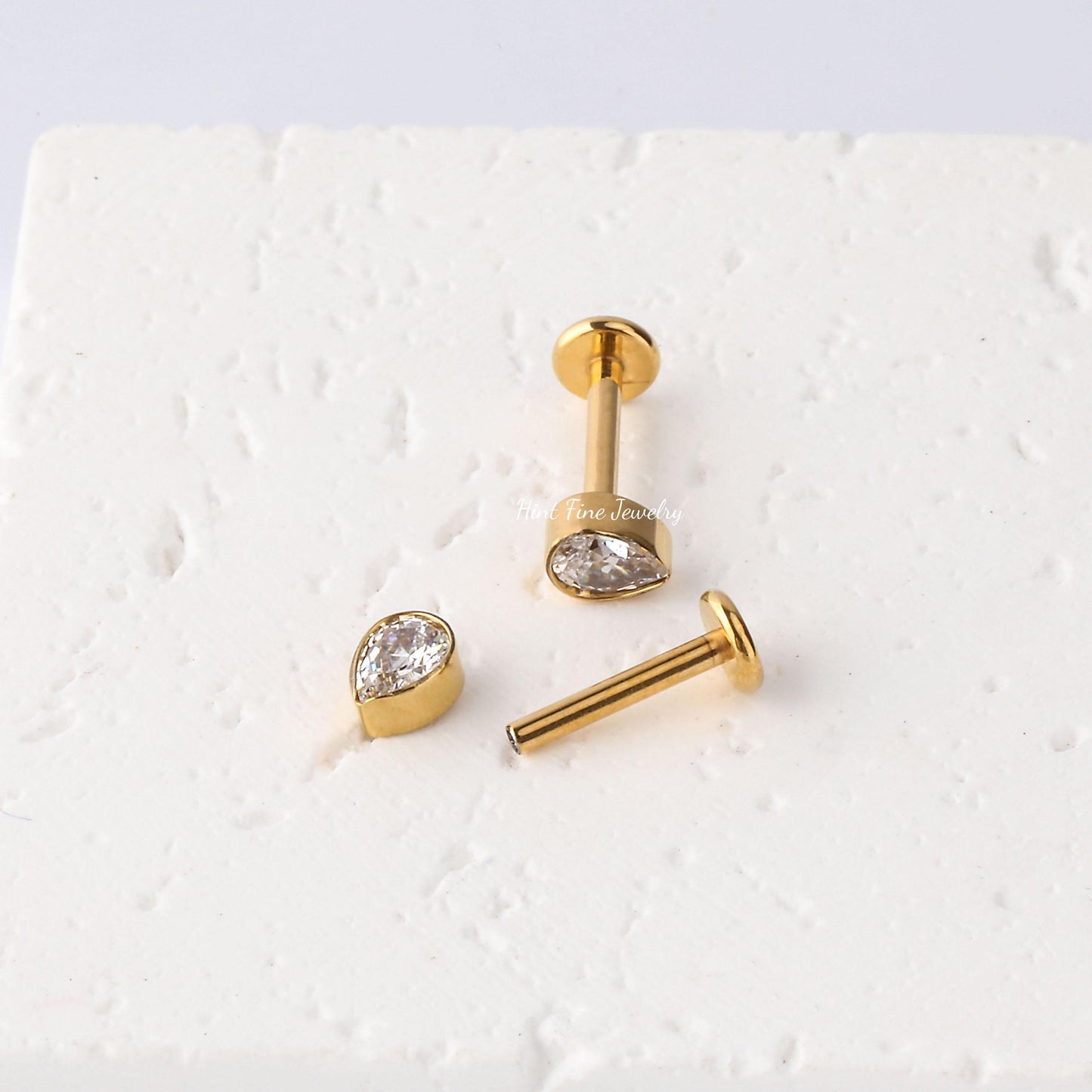 16G G23 Titanium Teardrop Internally Threaded Labret • tragus stud • conch earrings • cartilage helix stud • flat back labret stud