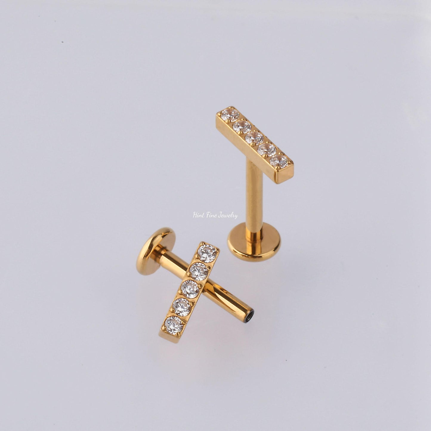 16G G23 Titanium Pave Bar Internally Threaded Labret • tragus stud • conch earrings • cartilage helix stud • flat back labret stud