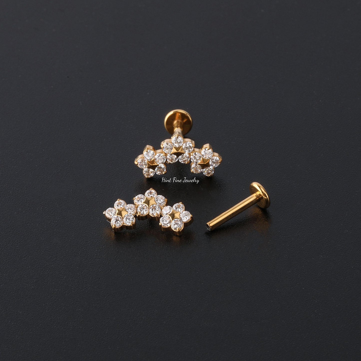 16G G23 Titanium Trio Flower Climber Internally Threaded Labret • tragus stud • conch earrings • cartilage helix stud •flat back labret stud