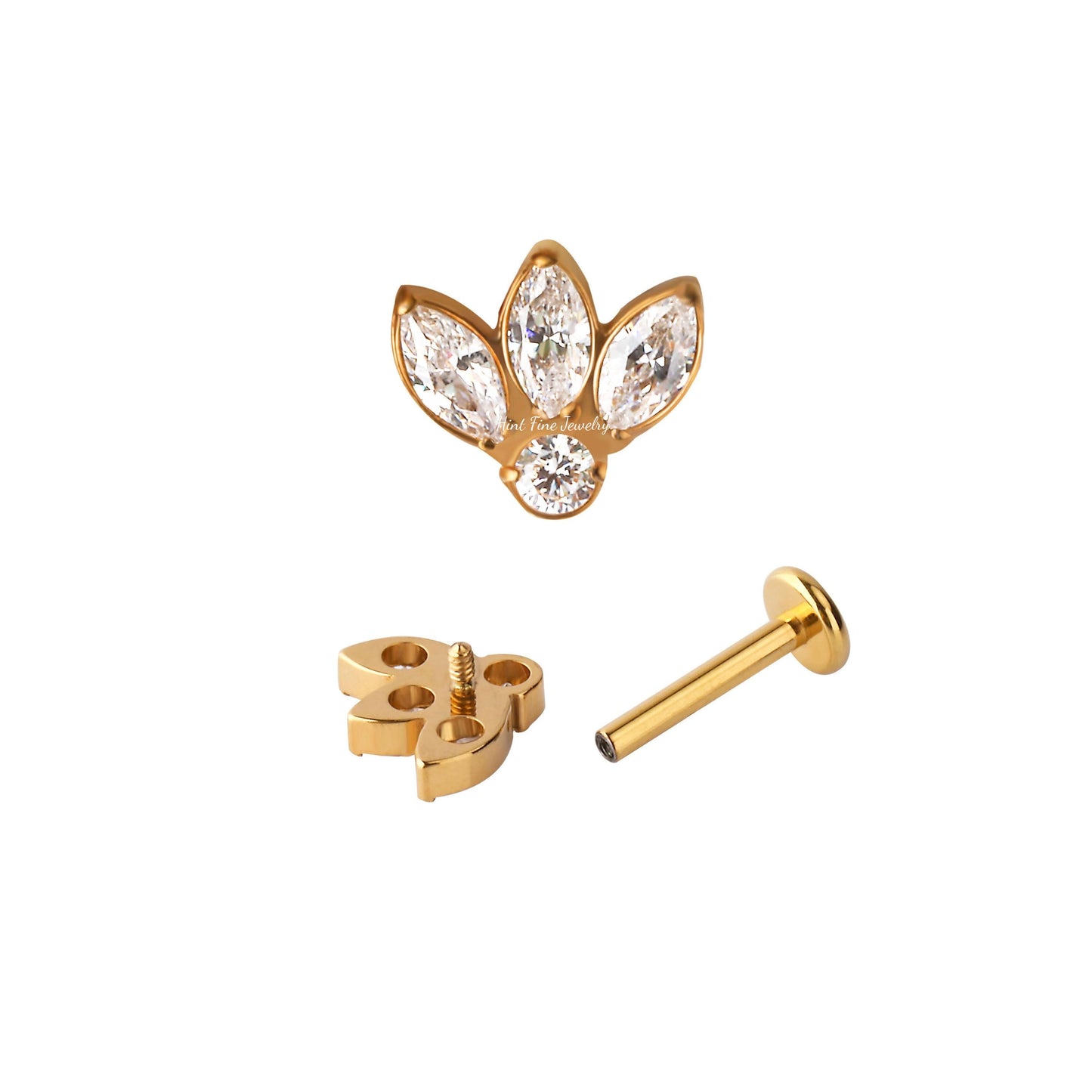 16G G23 Titanium leaf Climber Internally Threaded Labret • tragus stud • conch earrings • cartilage helix stud • flat back labret stud