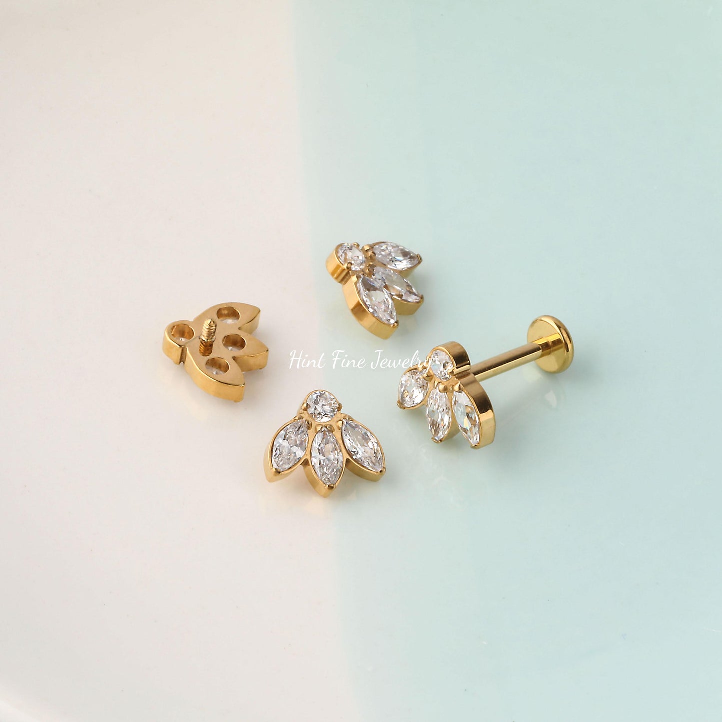 16G G23 Titanium leaf Climber Internally Threaded Labret • tragus stud • conch earrings • cartilage helix stud • flat back labret stud
