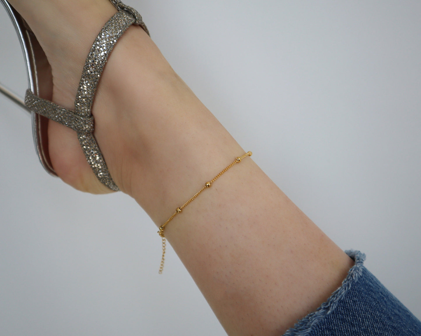 WaterProof-18k gold stainless steel Satellite anklet, waterproof tarnish resistant anklet