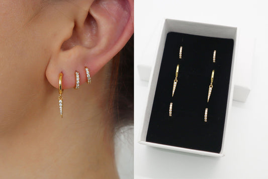 Spike Charm Hoop Sterling silver Earrings Gift Set, Huggie Hoop Earrings, earring set, gift ready, gift for her, gift for mom, gift set