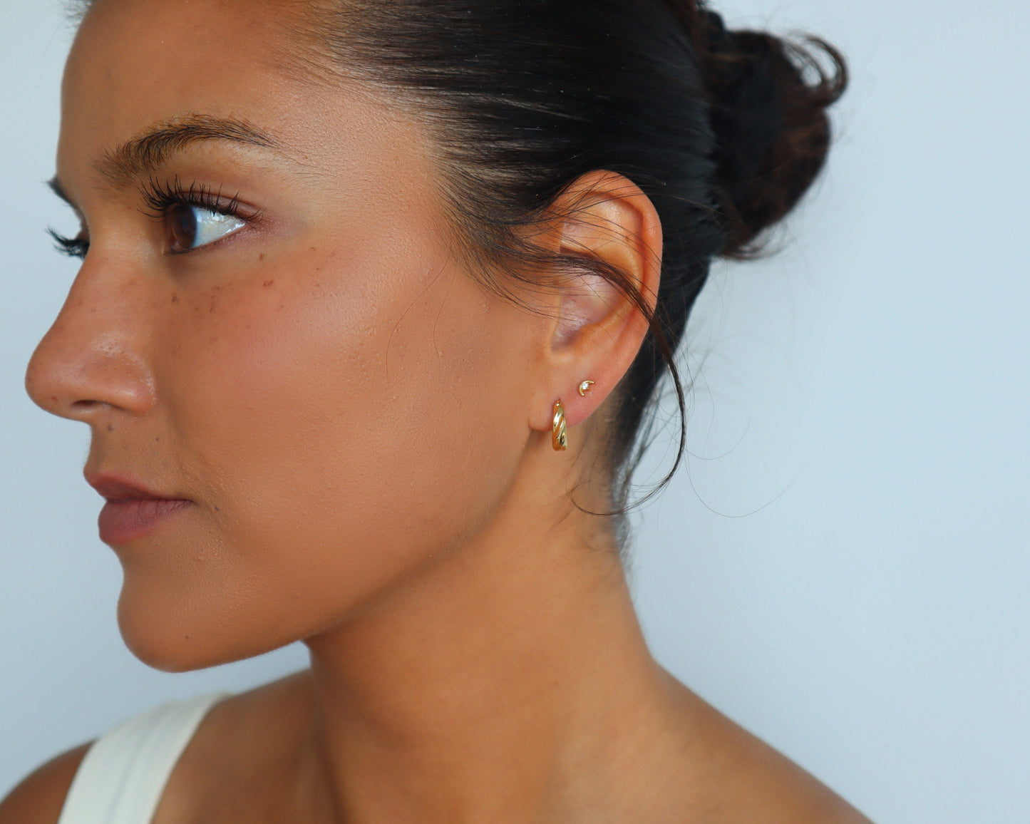 WaterProof-CZ Dainty MIni V shape Studs, dainty tiny CZ studs, 18k gold sterling silver tiny stud earrings, cartilage stud, gift for her