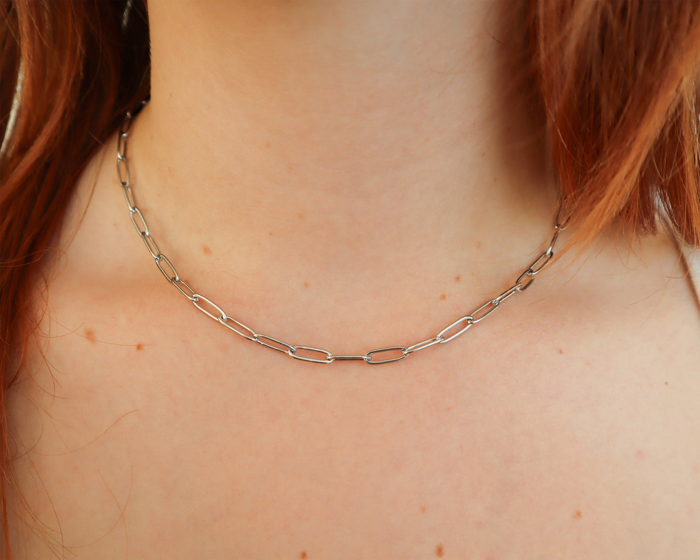 WaterProof-Stainless steel Link Necklace, Paperclip necklace, Water and Tarnish Resistant, Gift for her, Unisex Statement Necklace