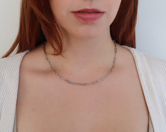 WaterProof-Stainless steel Link Necklace, Paperclip necklace, Water and Tarnish Resistant, Gift for her, Unisex Statement Necklace