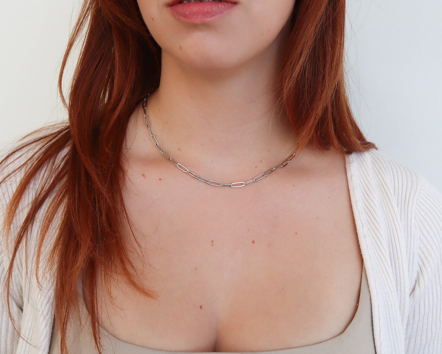 WaterProof-Stainless steel Link Necklace, Paperclip necklace, Water and Tarnish Resistant, Gift for her, Unisex Statement Necklace