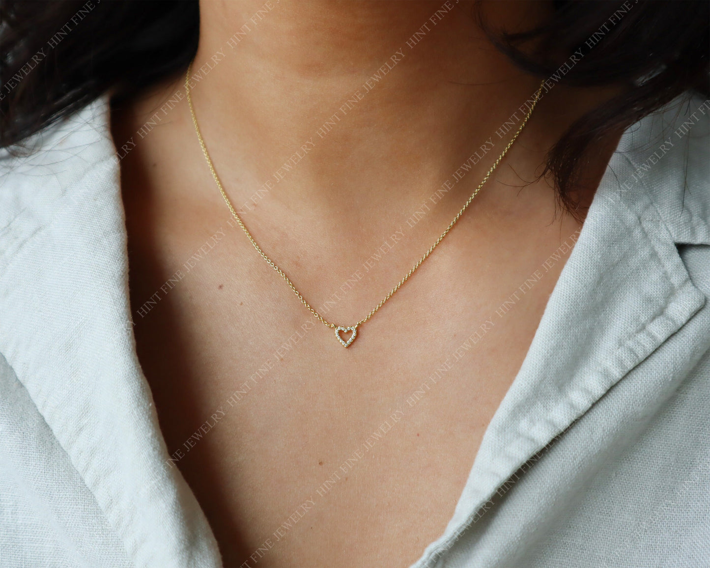 Dainty Gold Heart CZ sterling silver Necklace, Floating Heart Necklace, Minimalist Jewelry, Bridesmaid Necklace, Gift for Mom, gift for her