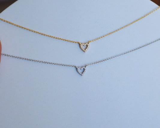 Dainty Gold Heart CZ sterling silver Necklace, Floating Heart Necklace, Minimalist Jewelry, Bridesmaid Necklace, Gift for Mom, gift for her