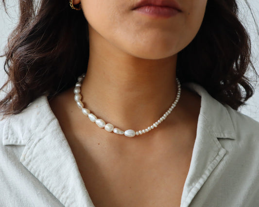 WaterProof-Mix Irregular Pearl Necklace Women, Real Freshwater Pearl Necklace Men, Baroque Pearl Necklace, Gift for Her, Gift for Him