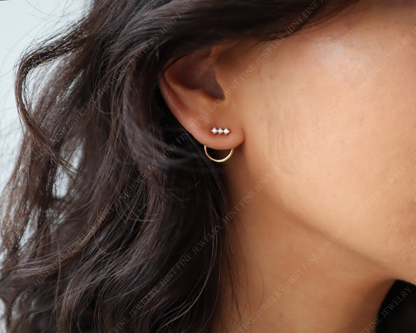 WaterProof-Dainty Front Back Circle  Earrings, Ear Jacket, Dainty Studs, 18k gold sterling silver CZ Diamond Studs, Dainty CZ Studs Earrings