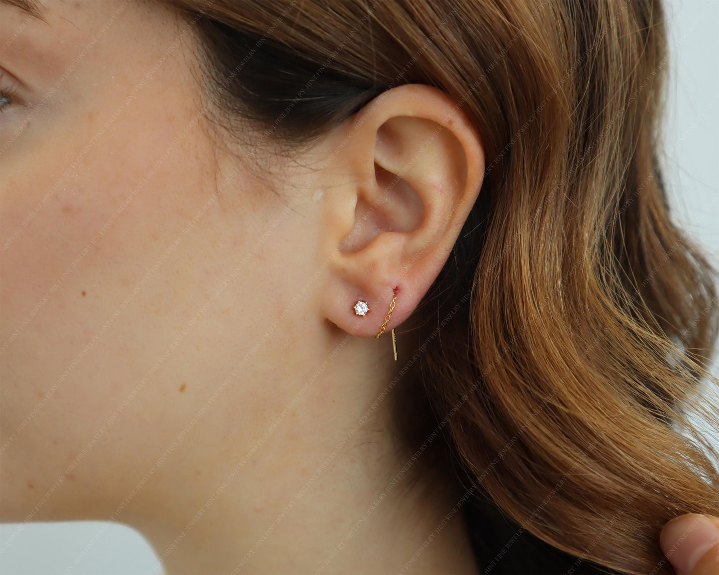 WaterProof-Threader chain earrings, 18k gold-plated sterling silver earrings, Christmas gift, dainty chain earring