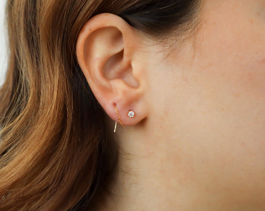 WaterProof-Threader chain earrings, 18k gold-plated sterling silver earrings, Christmas gift, dainty chain earring