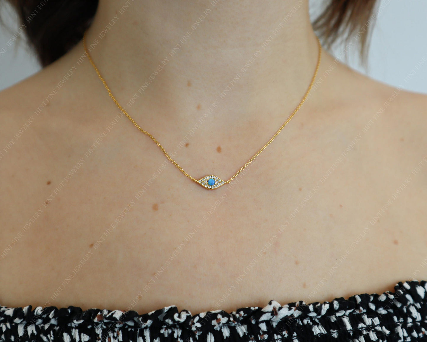 WaterProof-Dainty Opal Gold Eye Necklace, Sterling silver Eye Necklace, Minimalist Jewelry, Gift for Mom, gift for her