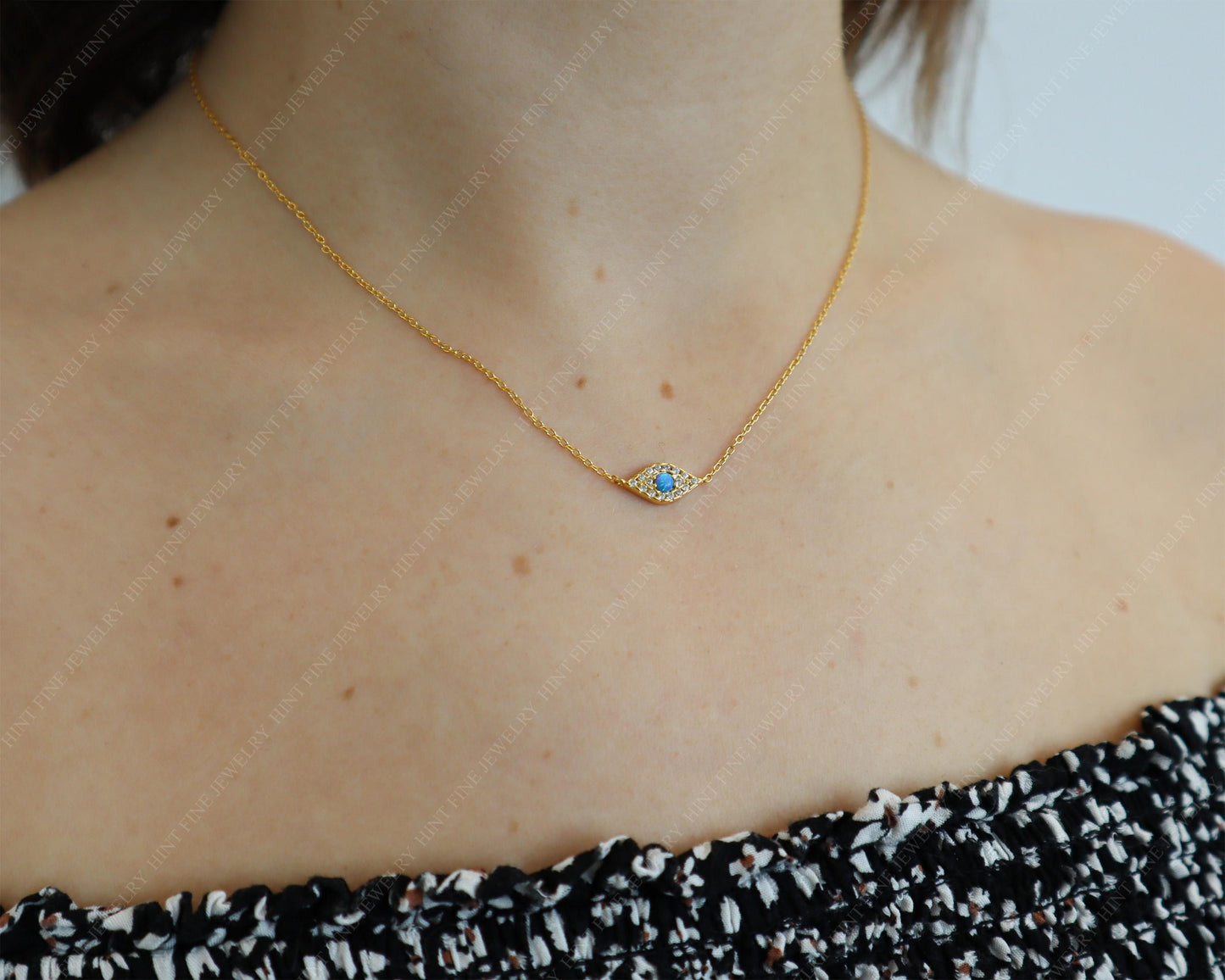 WaterProof-Dainty Opal Gold Eye Necklace, Sterling silver Eye Necklace, Minimalist Jewelry, Gift for Mom, gift for her
