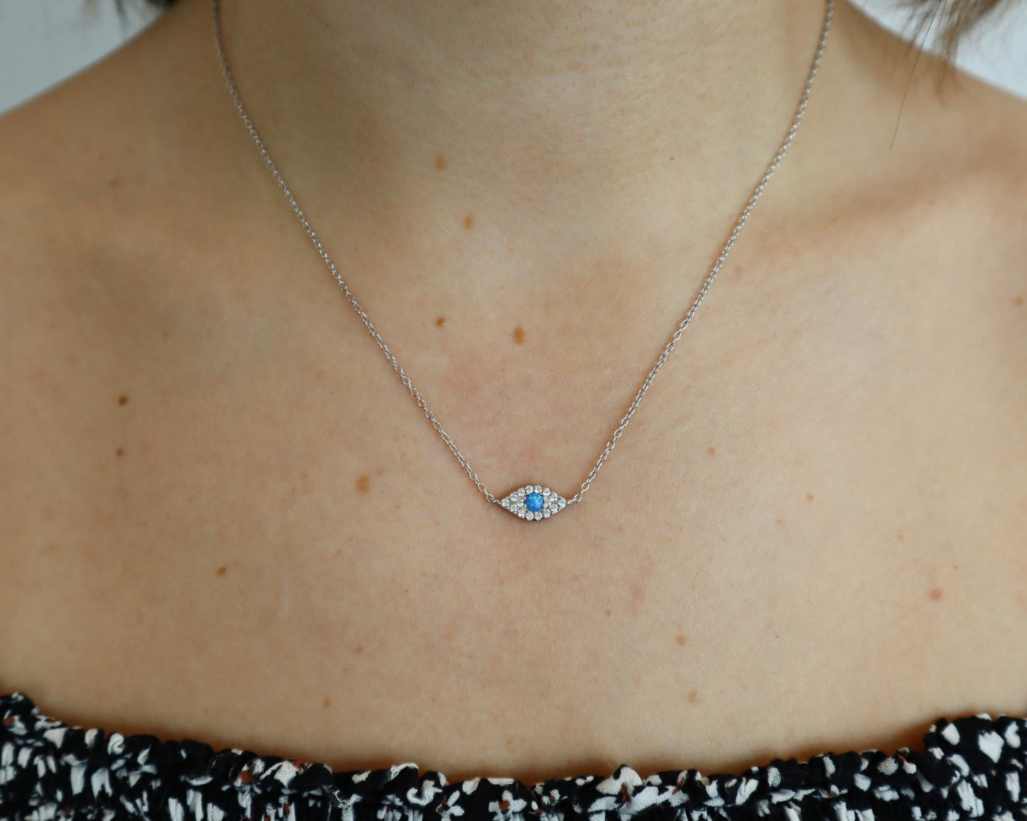 WaterProof-Dainty Opal Gold Eye Necklace, Sterling silver Eye Necklace, Minimalist Jewelry, Gift for Mom, gift for her