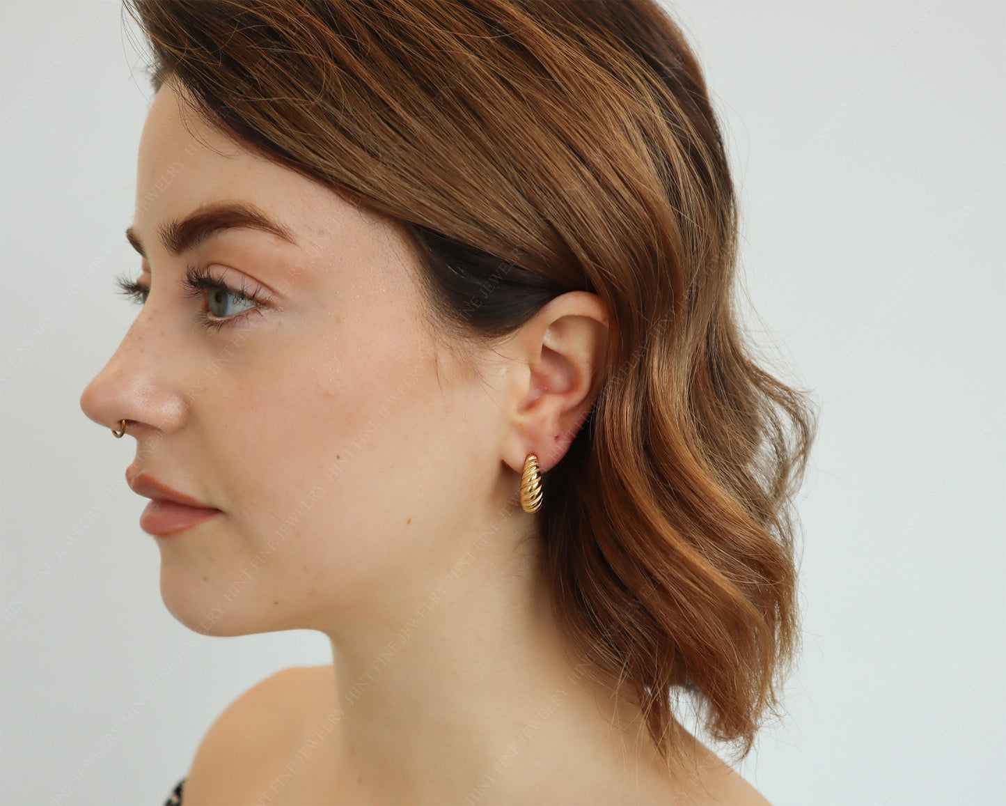 WaterProof-Gold Croissant stainless steel Hoop Earrings, Gold Hoop stud earring, Waterproof anti-tarnish Gold Plated STAINLESS STEEL hoops