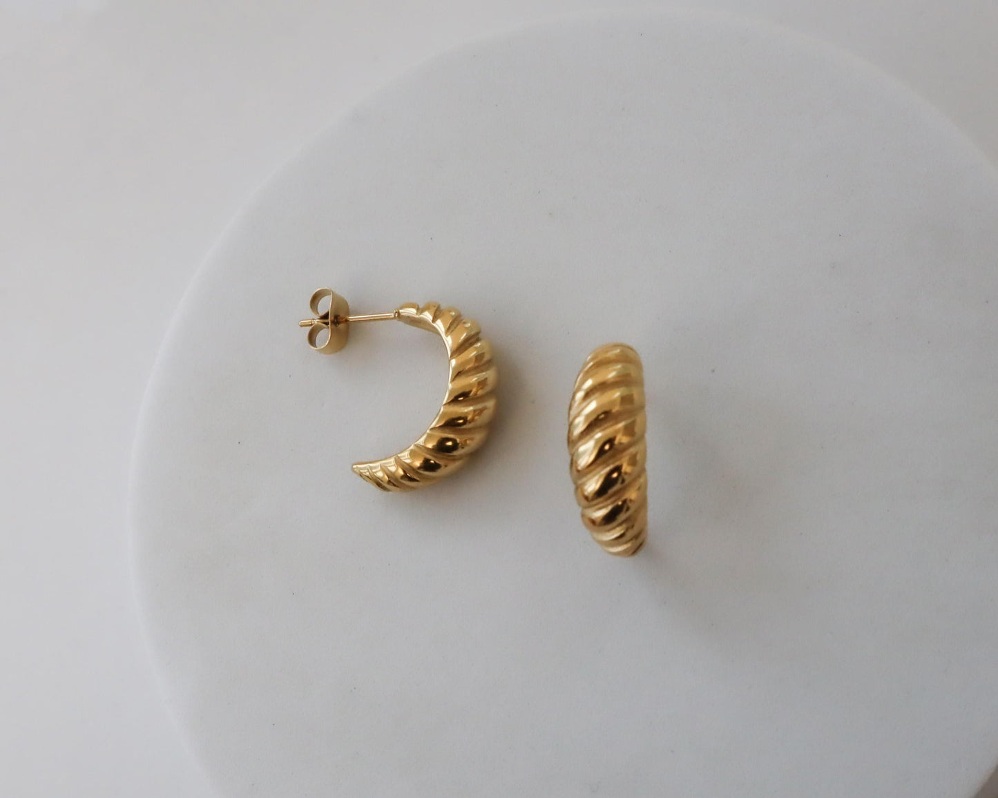 WaterProof-Gold Croissant stainless steel Hoop Earrings, Gold Hoop stud earring, Waterproof anti-tarnish Gold Plated STAINLESS STEEL hoops