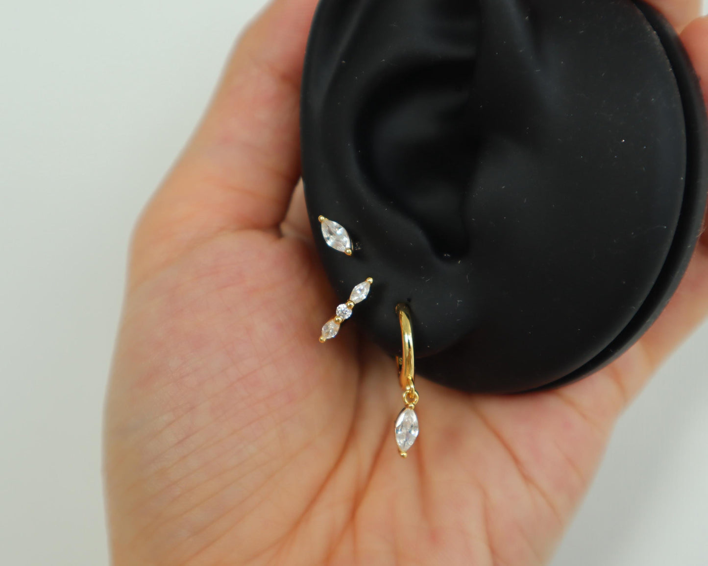 WaterProof-Dainty Marquise Dangle earring set, everyday earring stack, sterling silver earring set, gift for her