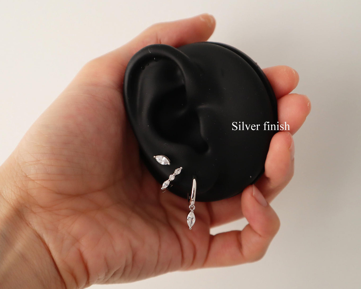 WaterProof-Dainty Marquise Dangle earring set, everyday earring stack, sterling silver earring set, gift for her