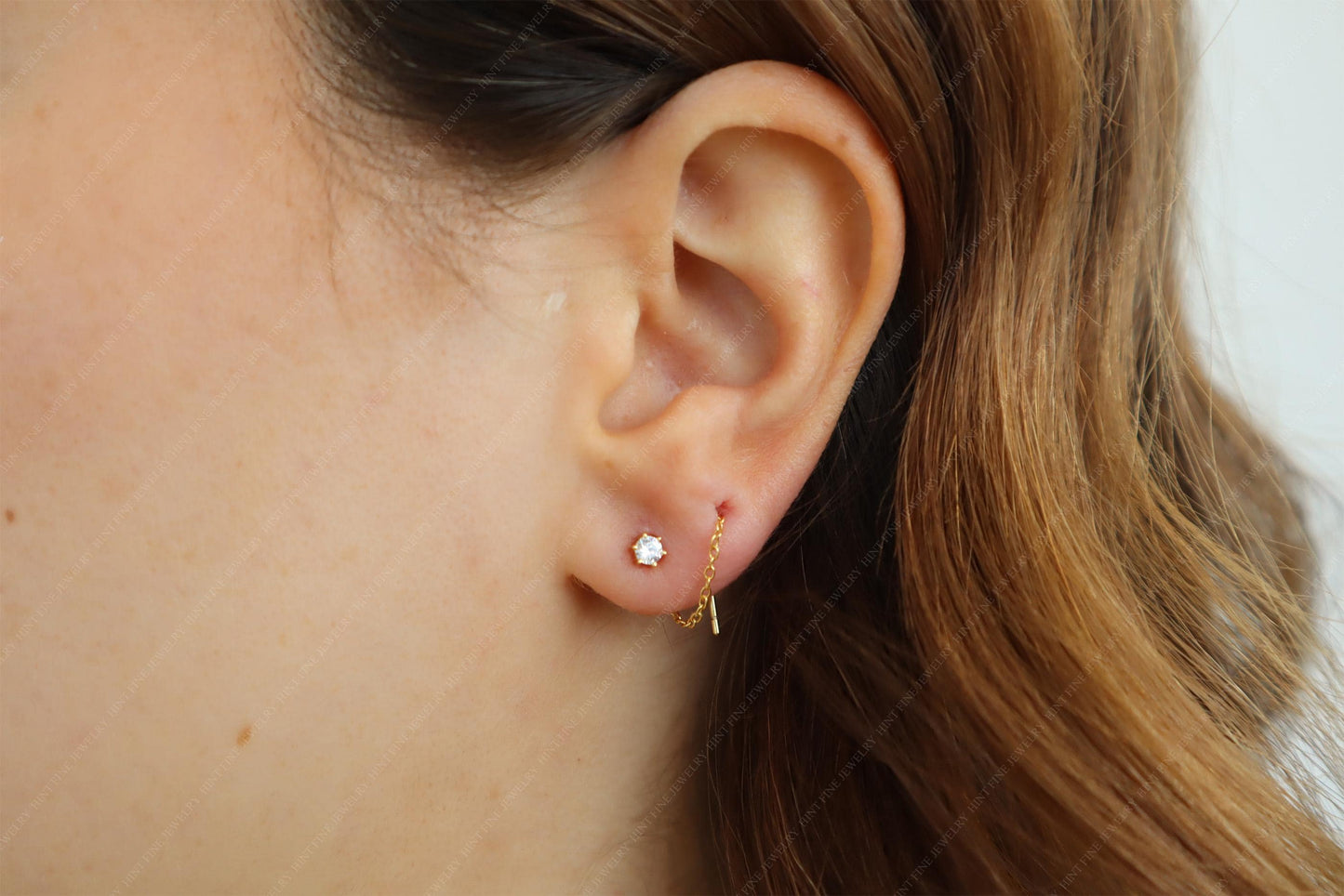 WaterProof-Threader chain earrings, 18k gold-plated sterling silver earrings, Christmas gift, dainty chain earring