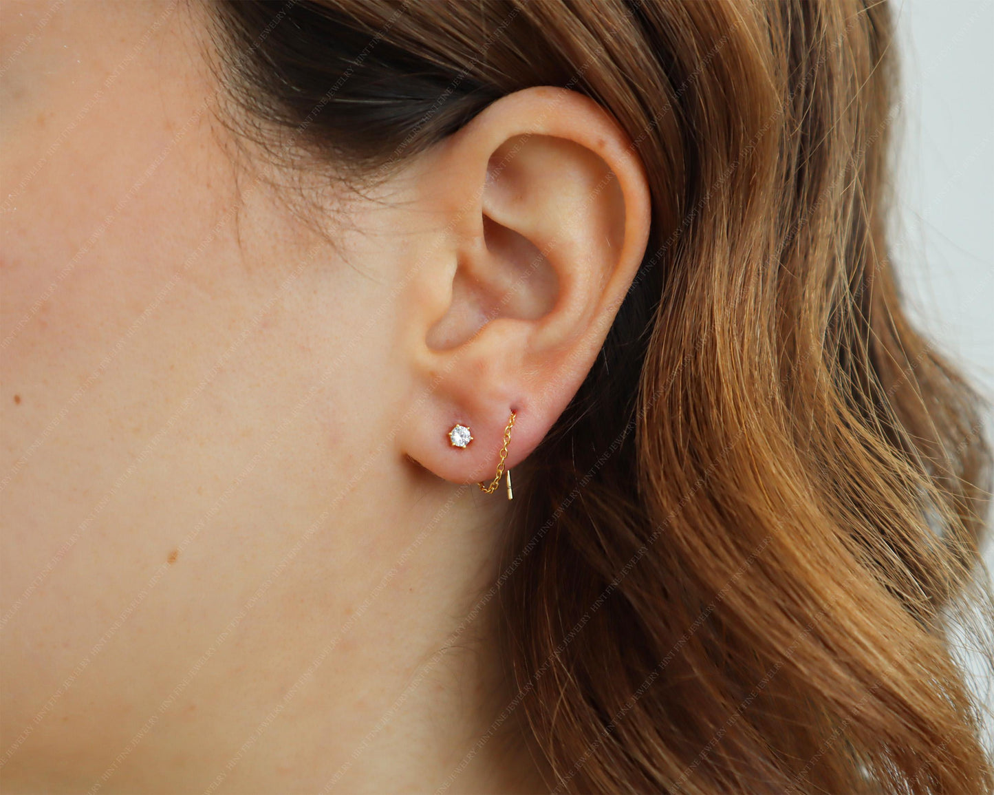 WaterProof-Threader chain earrings, 18k gold-plated sterling silver earrings, Christmas gift, dainty chain earring