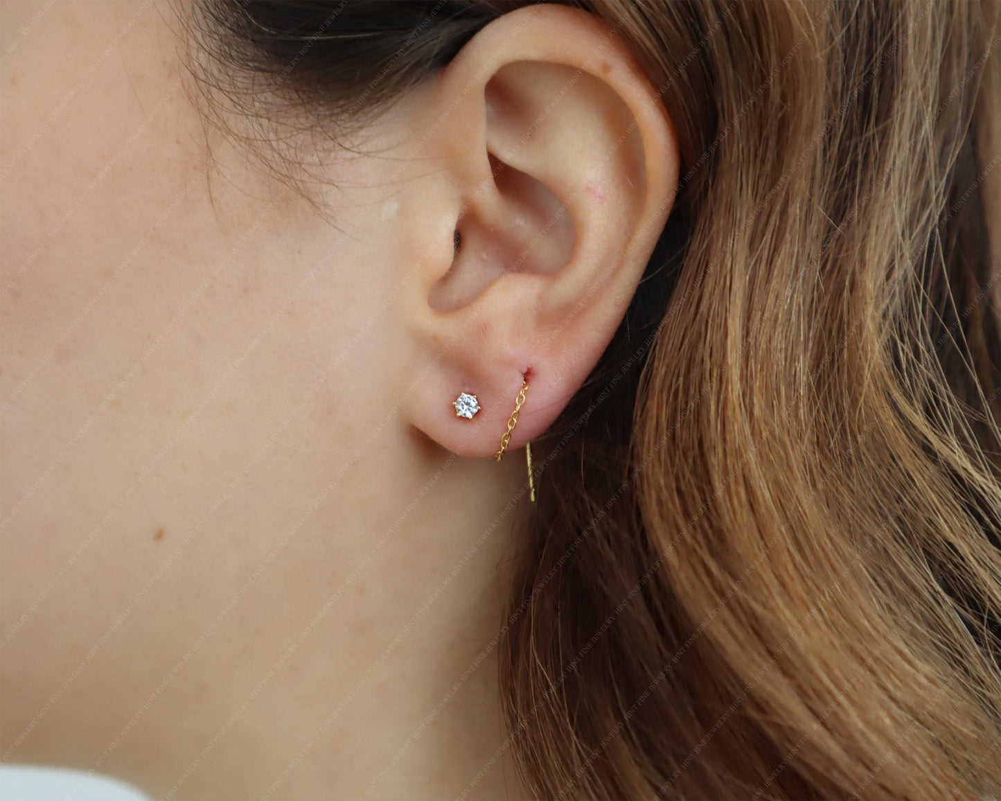 WaterProof-Threader chain earrings, 18k gold-plated sterling silver earrings, Christmas gift, dainty chain earring