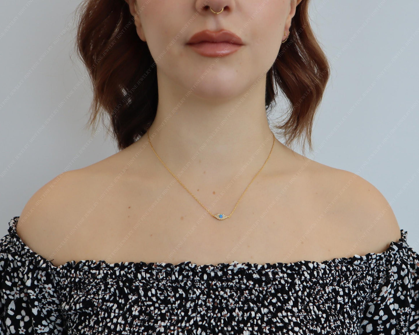 WaterProof-Dainty Opal Gold Eye Necklace, Sterling silver Eye Necklace, Minimalist Jewelry, Gift for Mom, gift for her