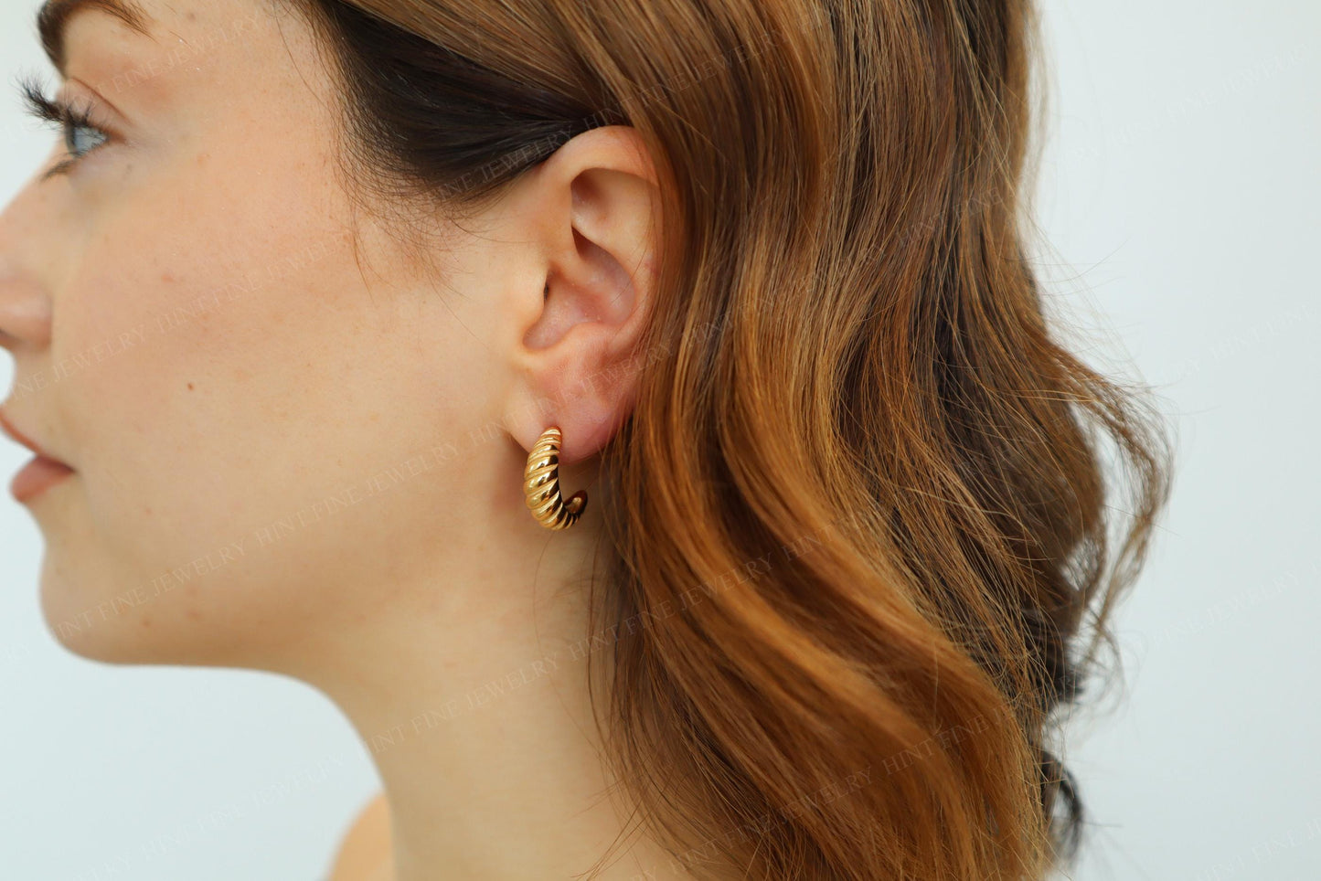 WaterProof-Gold Croissant stainless steel Hoop Earrings, Gold Hoop stud earring, Waterproof anti-tarnish Gold Plated STAINLESS STEEL hoops