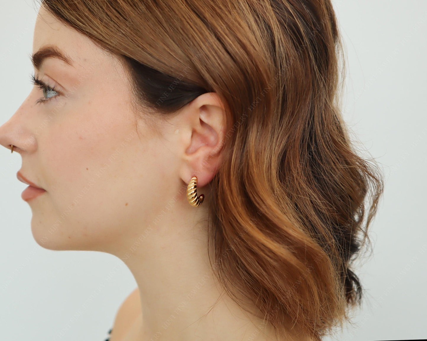 WaterProof-Gold Croissant stainless steel Hoop Earrings, Gold Hoop stud earring, Waterproof anti-tarnish Gold Plated STAINLESS STEEL hoops