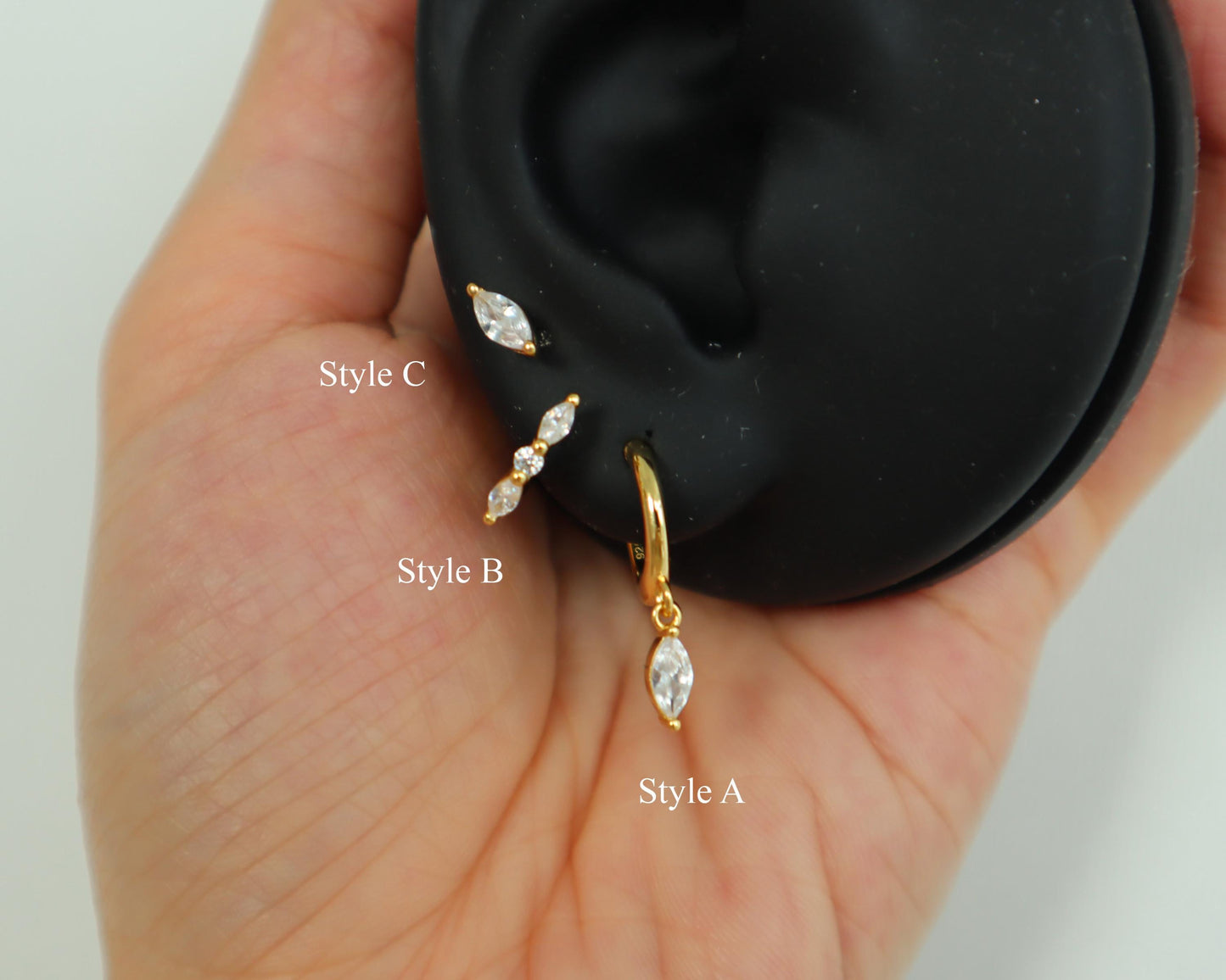 WaterProof-Dainty Marquise Dangle earring set, everyday earring stack, sterling silver earring set, gift for her