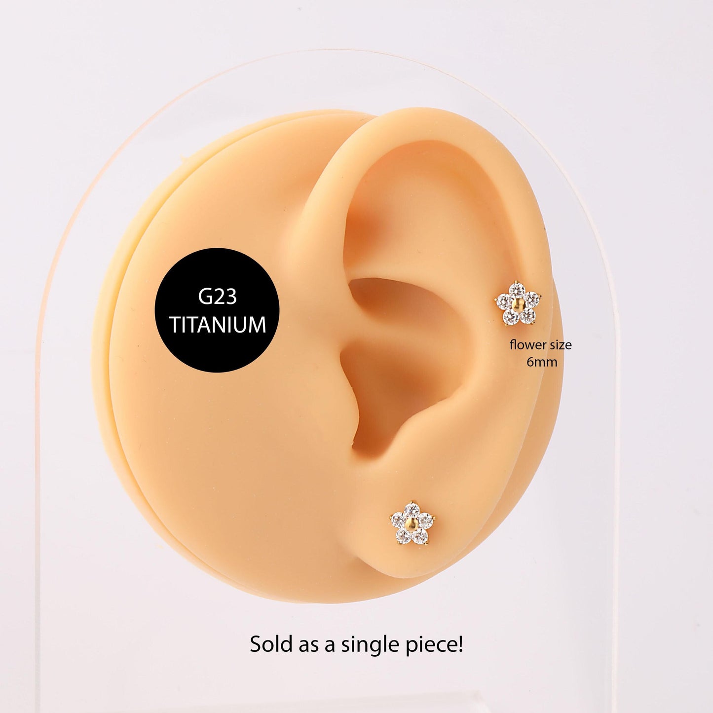 WaterProof-16G G23 Titanium flower Internally Threaded Labret • tragus stud • conch earrings • cartilage helix stud • flat back labret stud