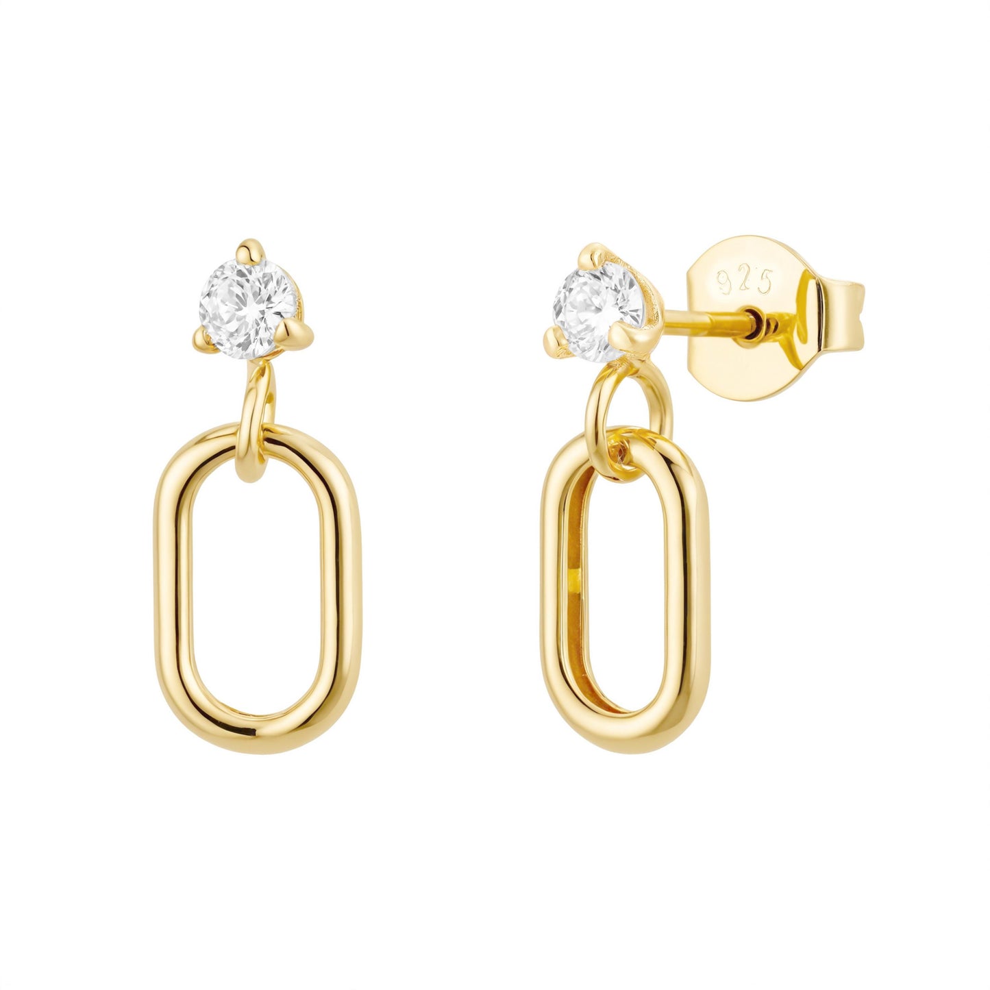 WaterProof-Dainty Drop Stud Earrings, Oval Stud earring, Dangle Stud earring, sterling silver earring, gold-plated stud earring