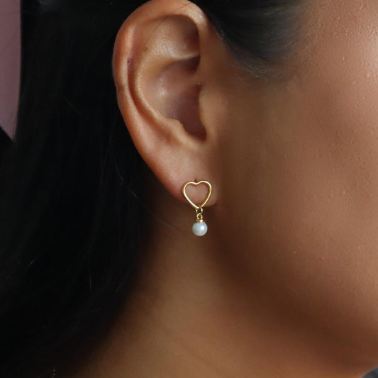 WaterProof-Pearl Drop Earrings, Heart Dangle Earrings with Pearls, Bridesmaid Earrings, Gift for Her