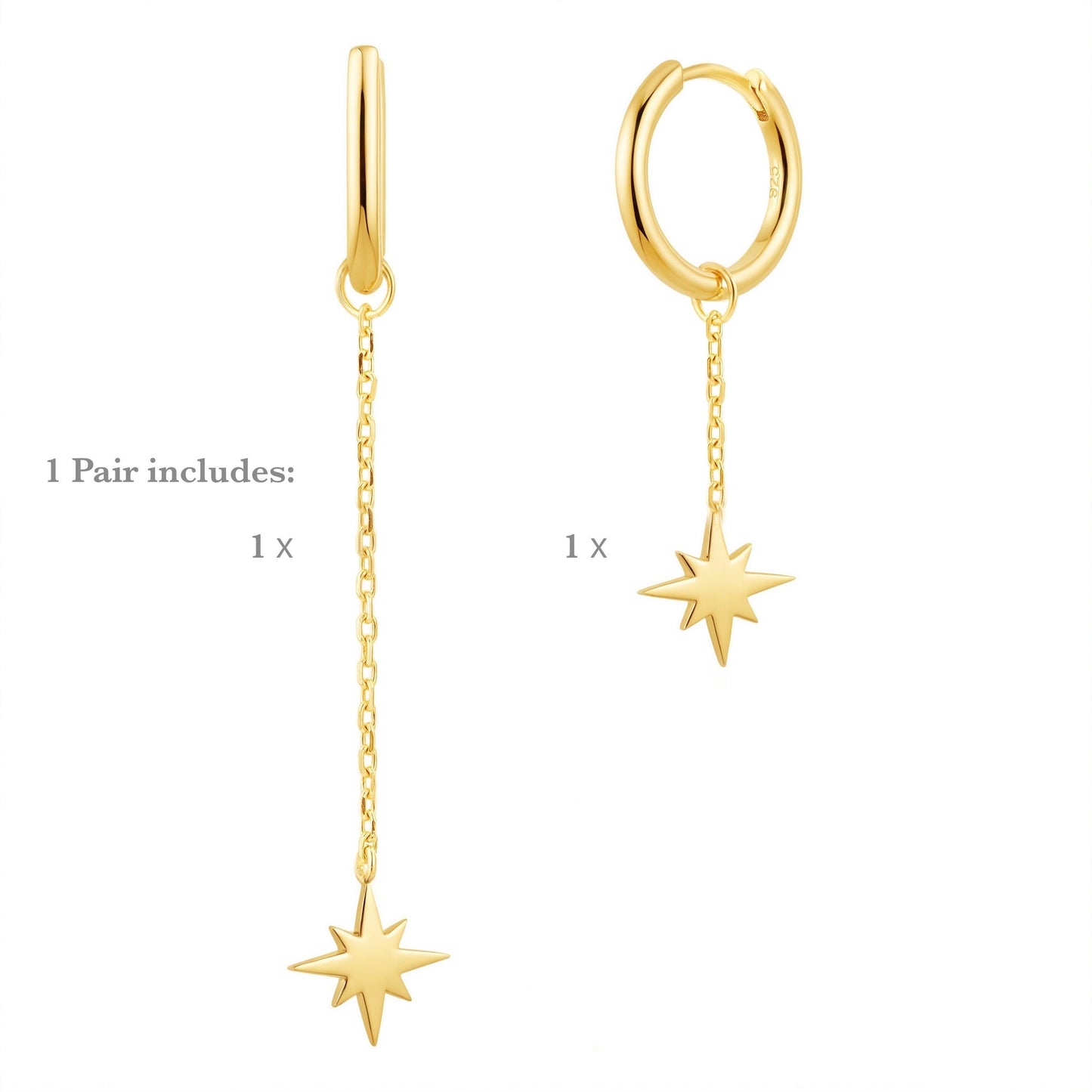 WaterProof-Mismatch asymmetrical Dangle Drop Chain Earrings, North Star Earrings, Boho Bohemian Wedding Earrings, Gift for her