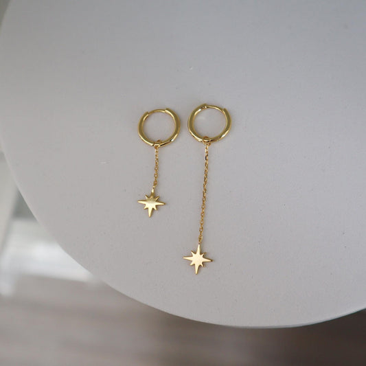 WaterProof-Mismatch asymmetrical Dangle Drop Chain Earrings, North Star Earrings, Boho Bohemian Wedding Earrings, Gift for her