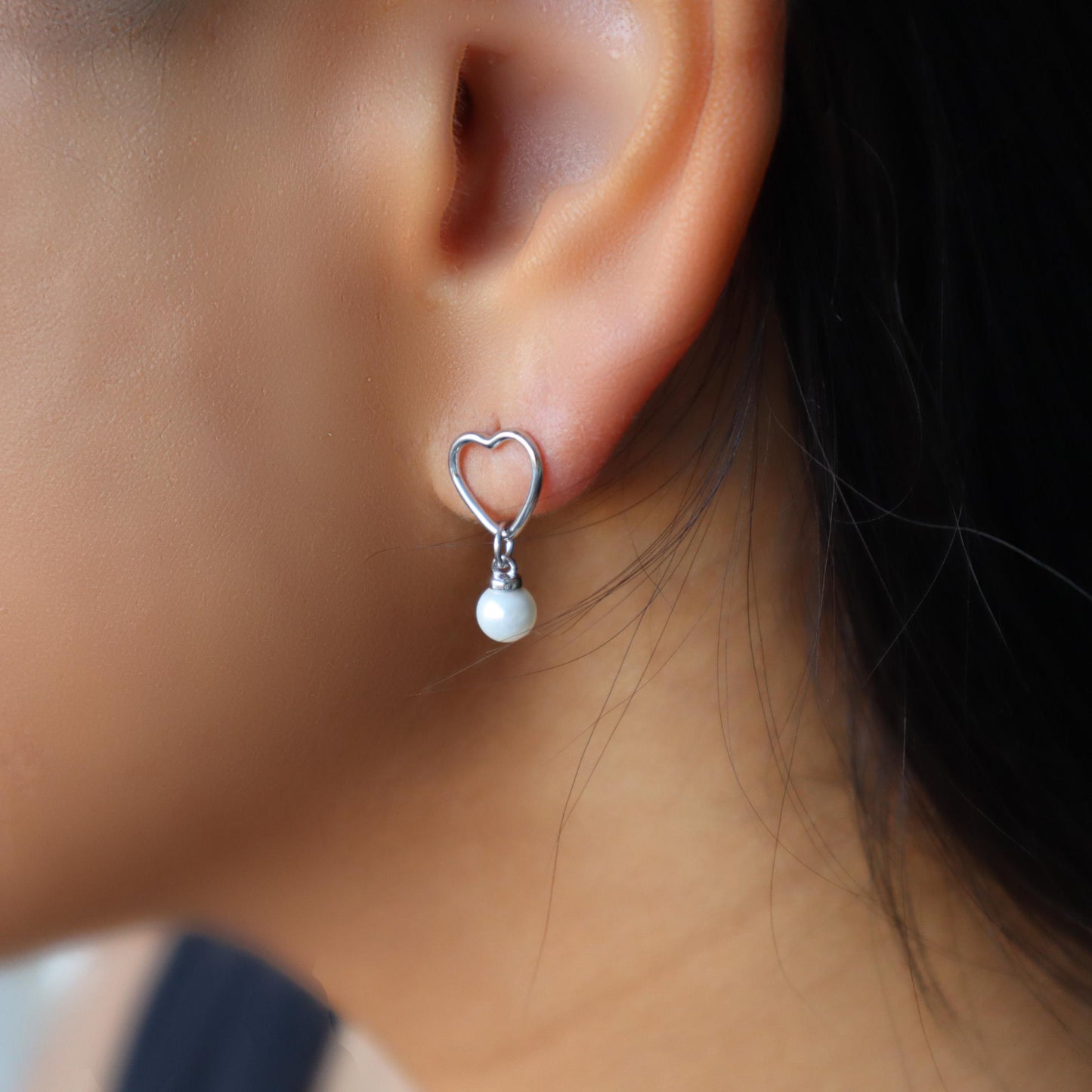 WaterProof-Pearl Drop Earrings, Heart Dangle Earrings with Pearls, Bridesmaid Earrings, Gift for Her