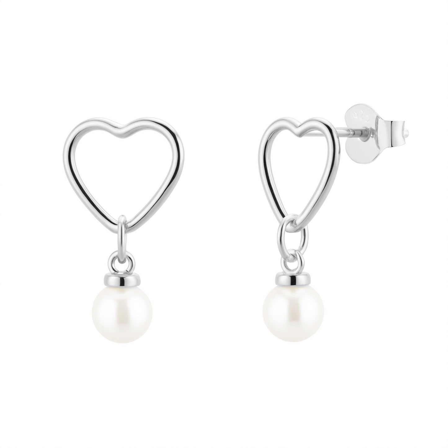 WaterProof-Pearl Drop Earrings, Heart Dangle Earrings with Pearls, Bridesmaid Earrings, Gift for Her